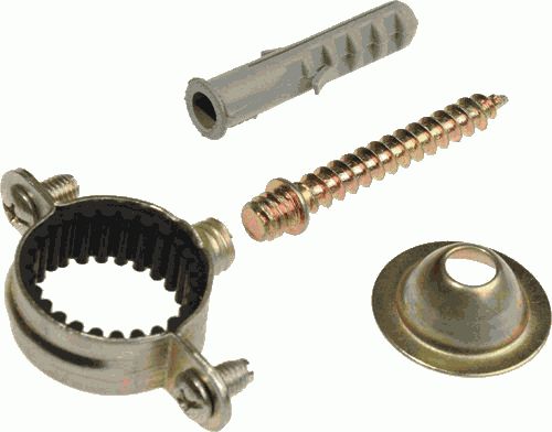 Хомут оцинкованный 40мм с резин.уплотн.в компл.с шурупом,дюбелем,дек.чашкой (уп 5шт.)TeRma