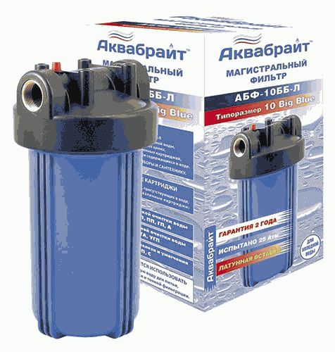 Фильтр магистральный 10" ББ АКВАБРАЙТ (Подкл.лат.резьба 1" ключ в комплекте) АБФ-10ББ-Л