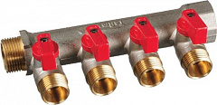 Коллектор лат. 3/4"в/н с 4-мя шар.кран. на 1/2" (нар.резьбы) TERMA (14017)