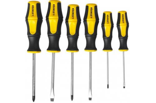Набор отвёрток Cr-V, эргономичная двухкомпонентная рукоятка, 6 шт. STAYER "MASTER" HERCULES 