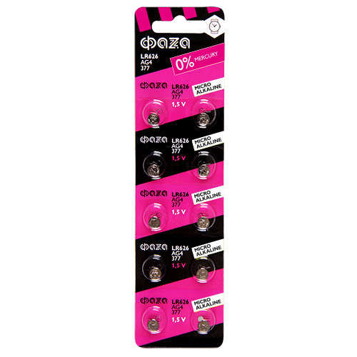 Элемент питания ФАZА 5002555 алкалиновый "таблетка" LR626/AG4 1.5В BL-10 (цена за 1 шт./уп.10шт)