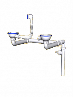 Сифон двойной АНИ  L0515 3 1/2" х 40, большие чаши с квадр.переливом