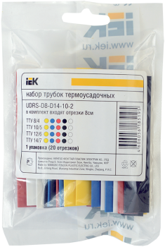 Набор трубок термоусадочных тонкостен. ТТУ 2/1; 4/2; 6/3; 8/4 (Ж; С; К; Ч; Б) 20х8см разноцвет. IEK 