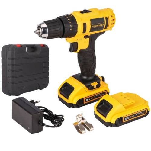 Дрель-шуруповерт аккумуляторная ProfiPower DW-18BT (18В, Li-Ion-2,0Ач, 20Нм, набор оснастки, кейс)