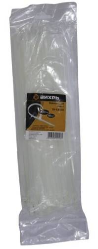 Хомут нейлоновый 4,8x300 белый (100шт.) ВИХРЬ 