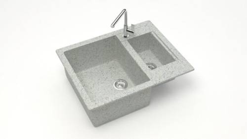 Мойка каменная, прямоугольная двухчашевая 61х51х21 светло-серая  мат. J190G36