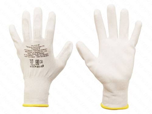 Перчатки нейлоновые с ПУ, белые (9 р.)