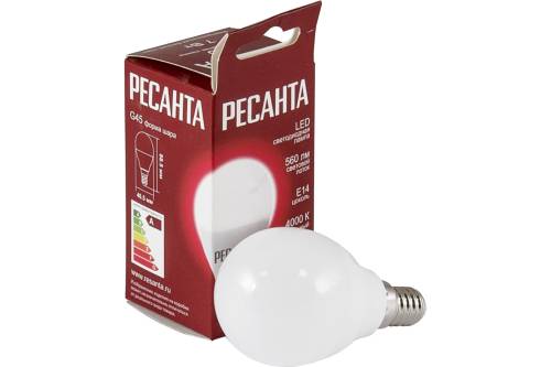 Лампа светодиодная LL-R-G45-7W-230-4K-E14 (шар, 7Вт, нейтр., Е14) Ресанта