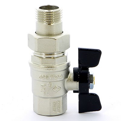 Кран американка 1/2' г-ш  бант черный BUGATTI, OREGON серия 322 полный проход, шаровый никель л