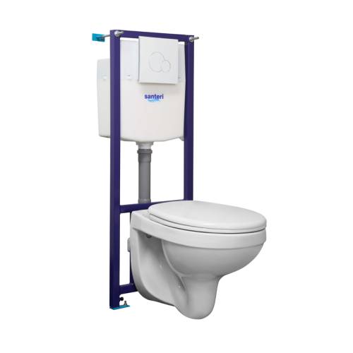 ПЭК Альфа комфорт (подвес. унитаз с сиденьем полипр, инсталляция, кноп. белая) Santeri