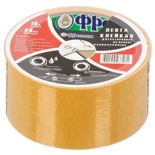 Клейкая лента 48 мм*25 м, желтая, двухсторонняя, основа пп ФРЕГАТ 